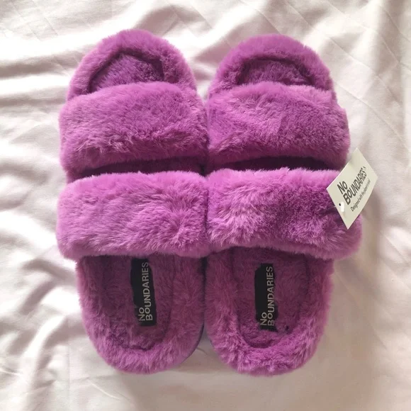 No Boundaries 2 Band Purple Plush Slippers NWT - Picture 3 of 11